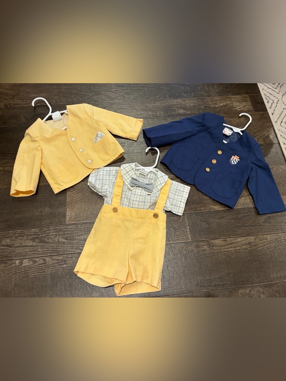 VTG 70s Winnie the Pooh Disney Boys Suit Yellow Shorts Jacket Plaid Shirt USA